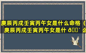 庚辰丙戌壬寅丙午女是什么命格（庚辰丙戌壬寅丙午女是什 🌴 么命格啊）